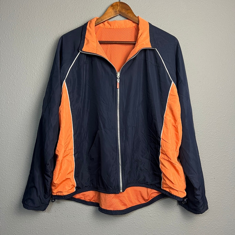 Oleg Cassini Sport Reversible Zip‎ Jacket Orange Blue Colorblock Windbreaker XL
